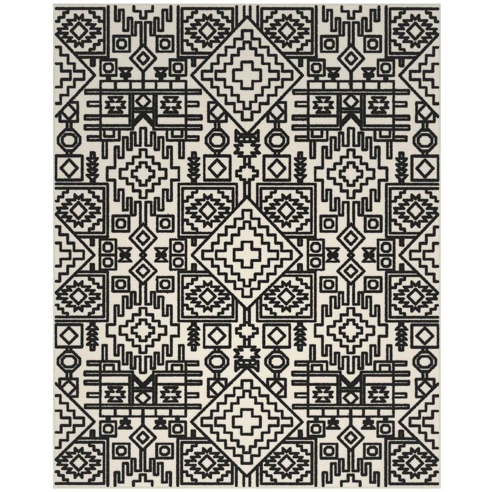 Napa Mercana Ivory and Black Chenille High-Low Area Rug, 5'3" x 7'6". Picture 1