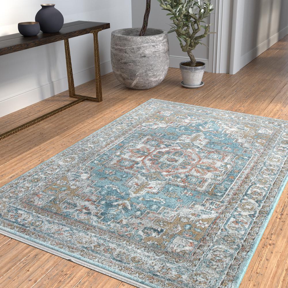 Laguna Highland Blue/Natural/Coral/Ivory Area Rug, 4' x 6'. Picture 2