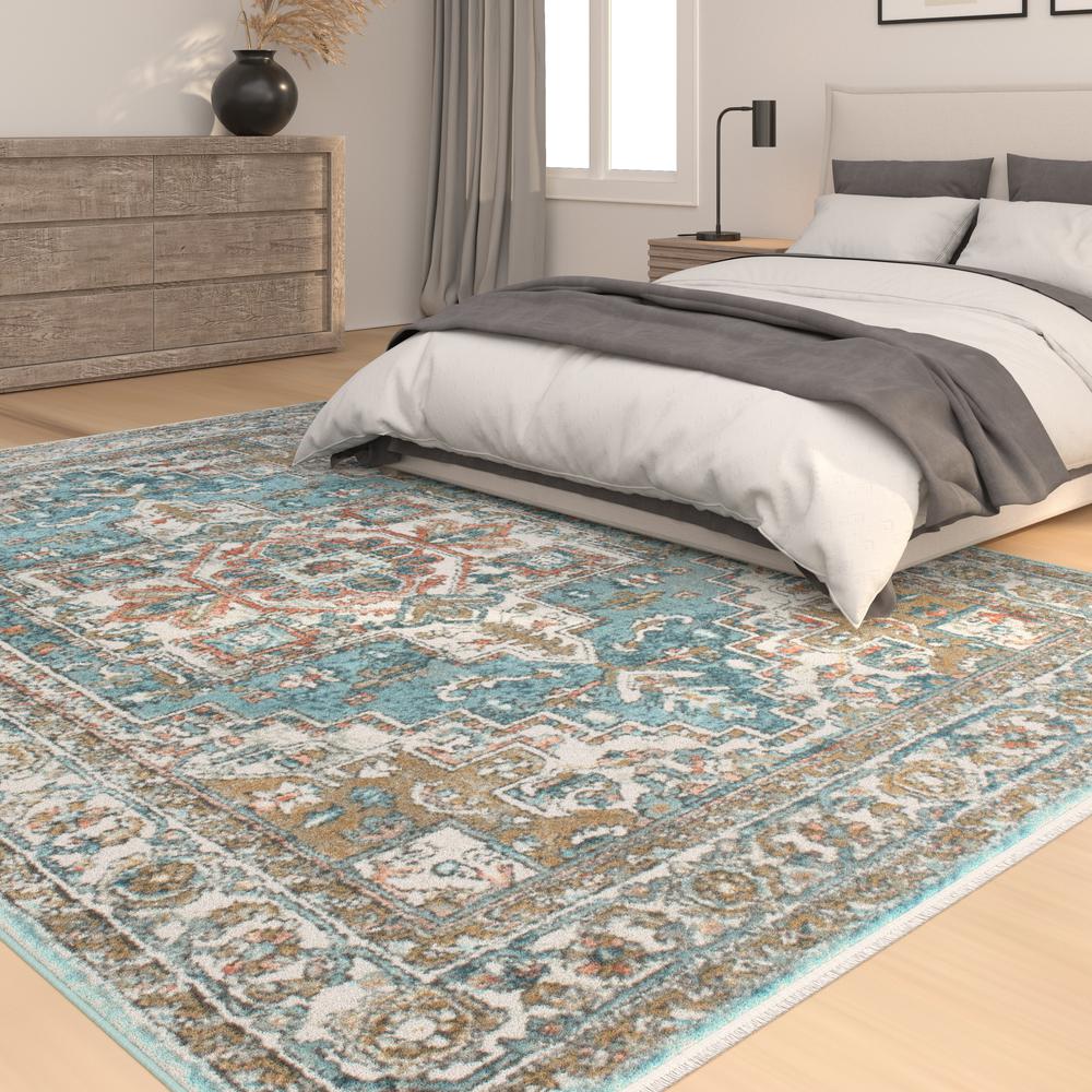 Laguna Highland Blue/Natural/Coral/Ivory Area Rug, 4' x 6'. Picture 5