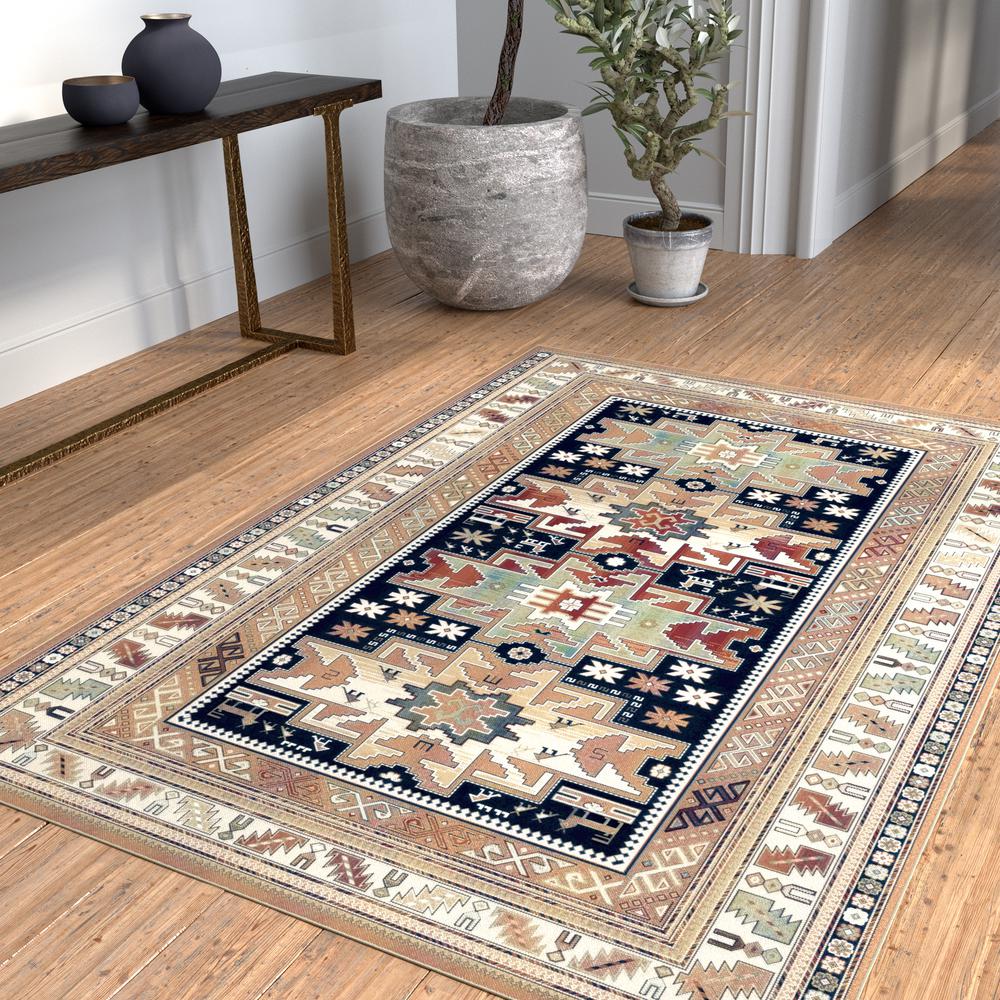 Sonoma Gypsy Rust, Black, Ivory, Aqua Viscose Area Rug, 3'2" x 4'6". Picture 5