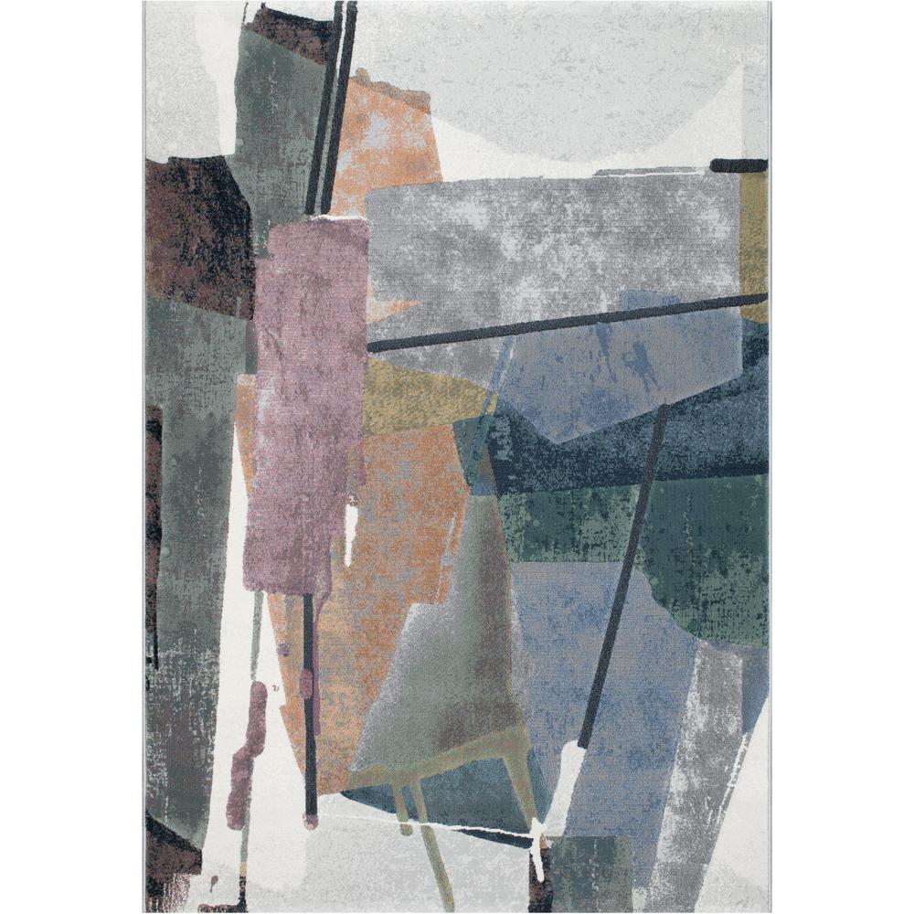 Essentials Abstract Orange, Sage, Blue, Gray, Ivory and Mauve Polypropylene Area Rug, 5'3" x 7'6". Picture 1