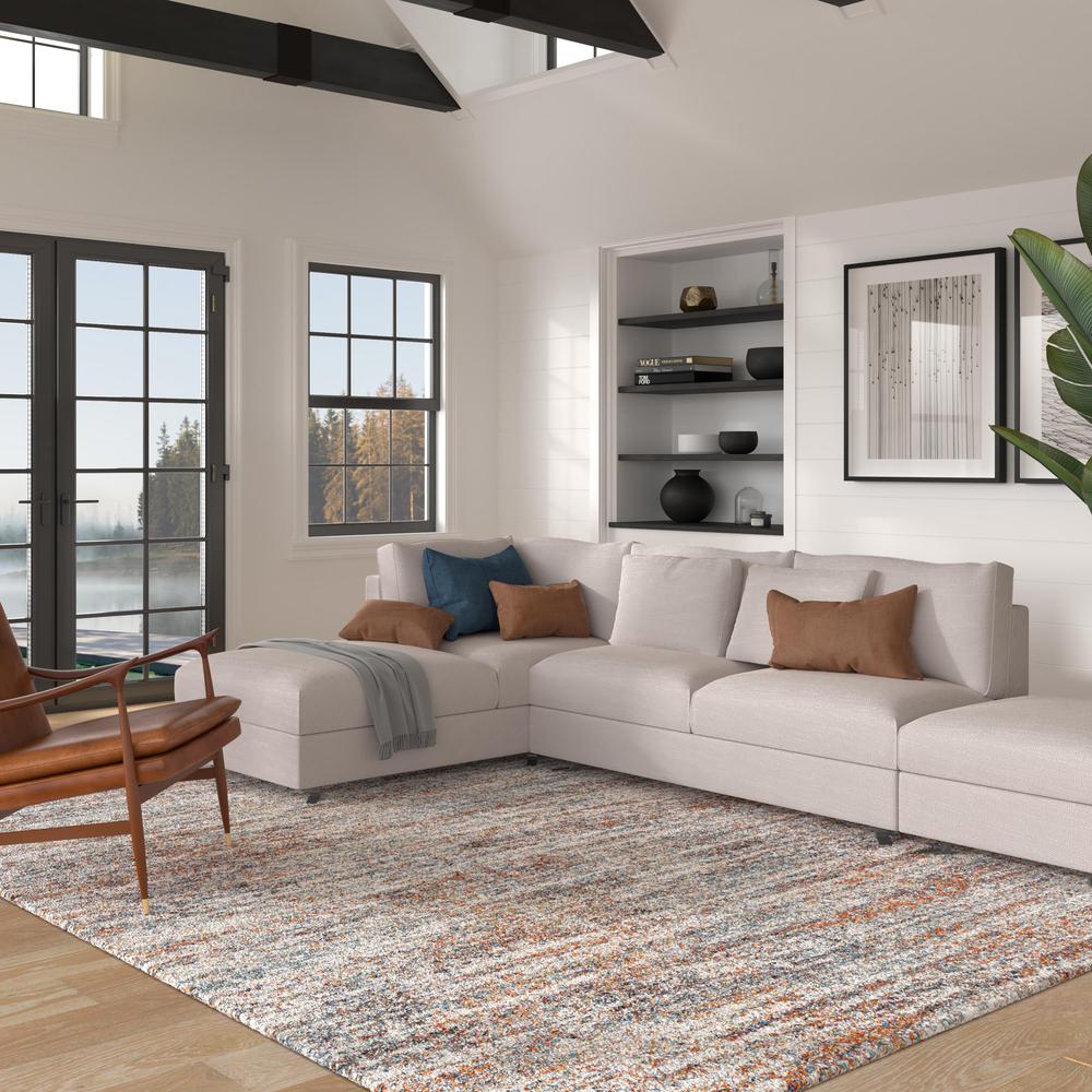 Granada Ezra Ivory, Blue, Orange, and Rust Olefin Shag Area Rug, 7' 10" x 10' 10". Picture 2