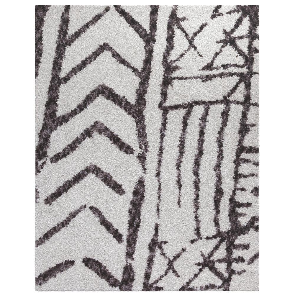 Oasis Juno White and Dark Gray Polyester Area Rug, 5'3 x 7'6". Picture 1