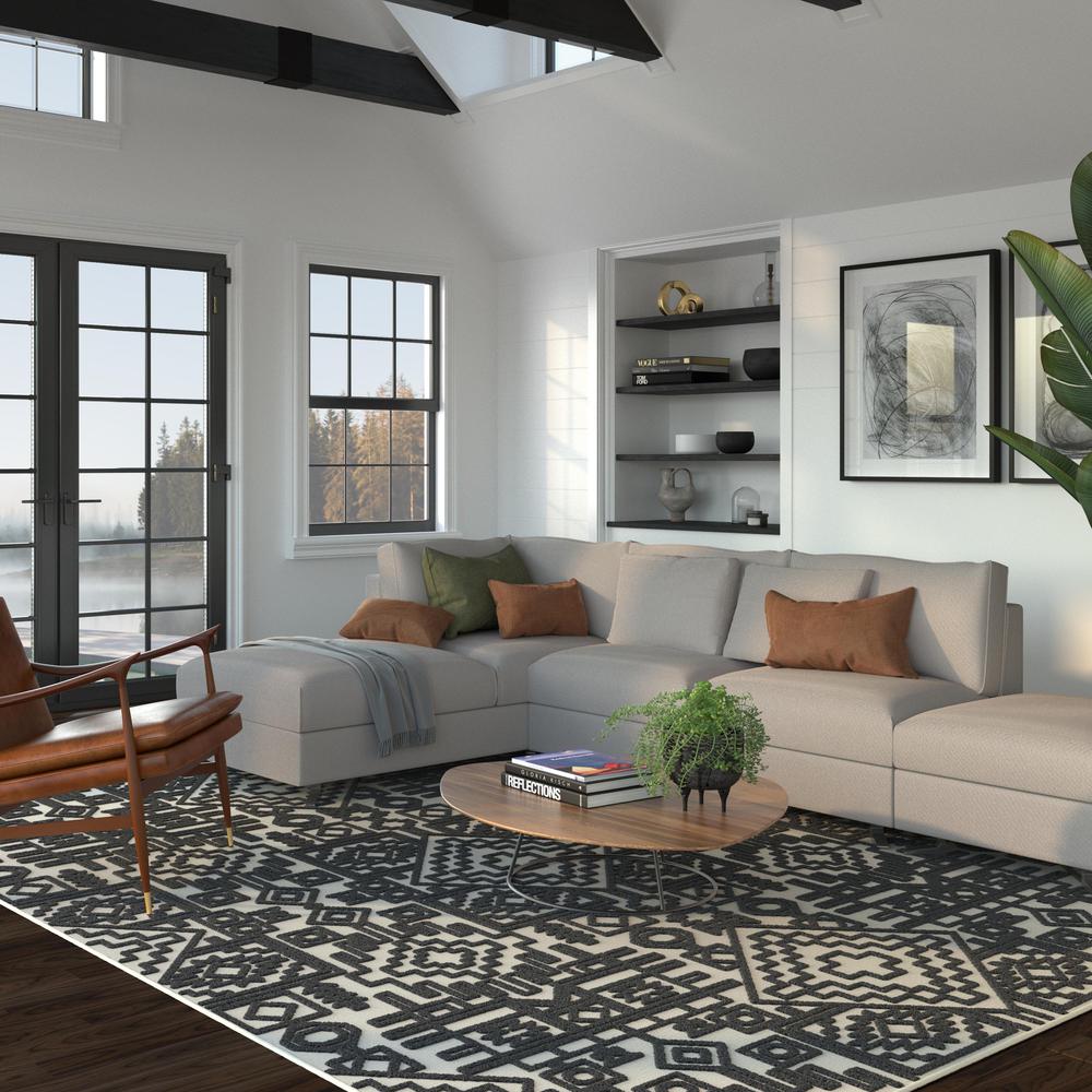 Napa Mercana Ivory and Black Chenille High-Low Area Rug, 5'3" x 7'6". Picture 5