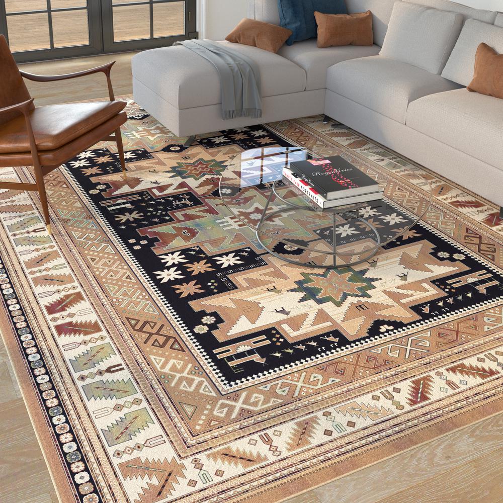 Sonoma Gypsy Rust, Black, Ivory, Aqua Viscose Area Rug, 3'2" x 4'6". Picture 7