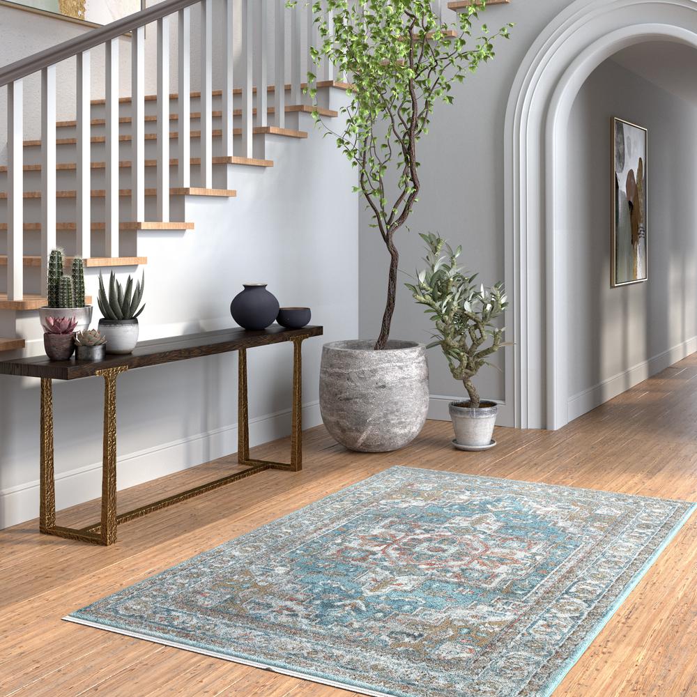 Laguna Highland Blue/Natural/Coral/Ivory Area Rug, 4' x 6'. Picture 7