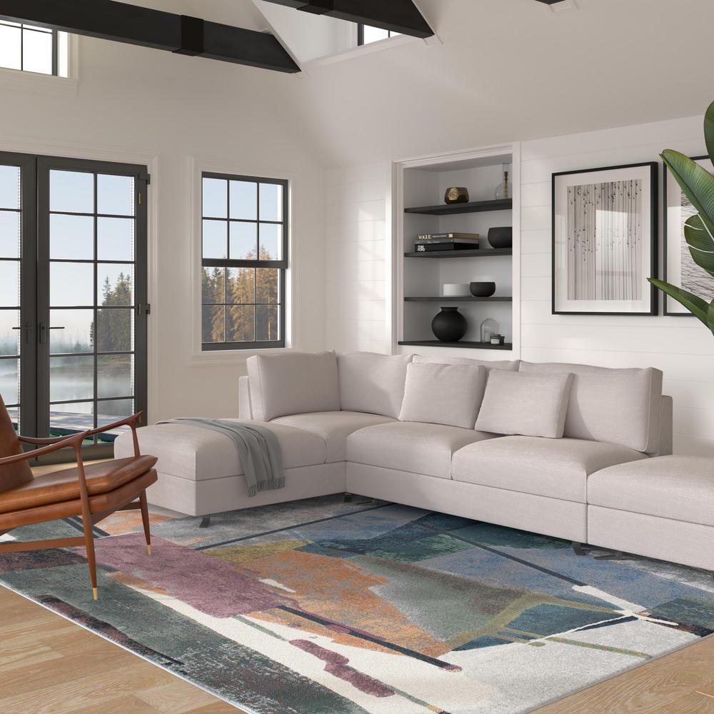 Essentials Abstract Orange, Sage, Blue, Gray, Ivory and Mauve Polypropylene Area Rug, 5'3" x 7'6". Picture 2