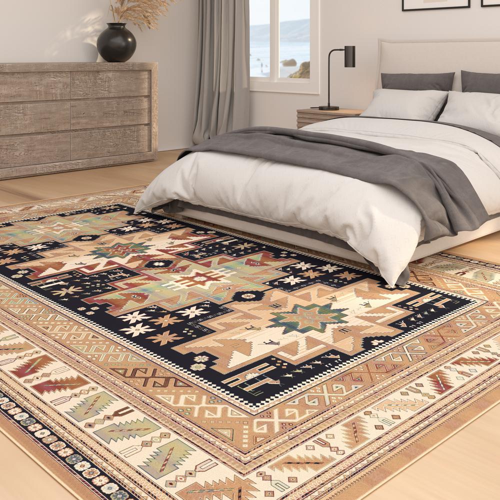 Sonoma Gypsy Rust, Black, Ivory, Aqua Viscose Area Rug, 3'2" x 4'6". Picture 6