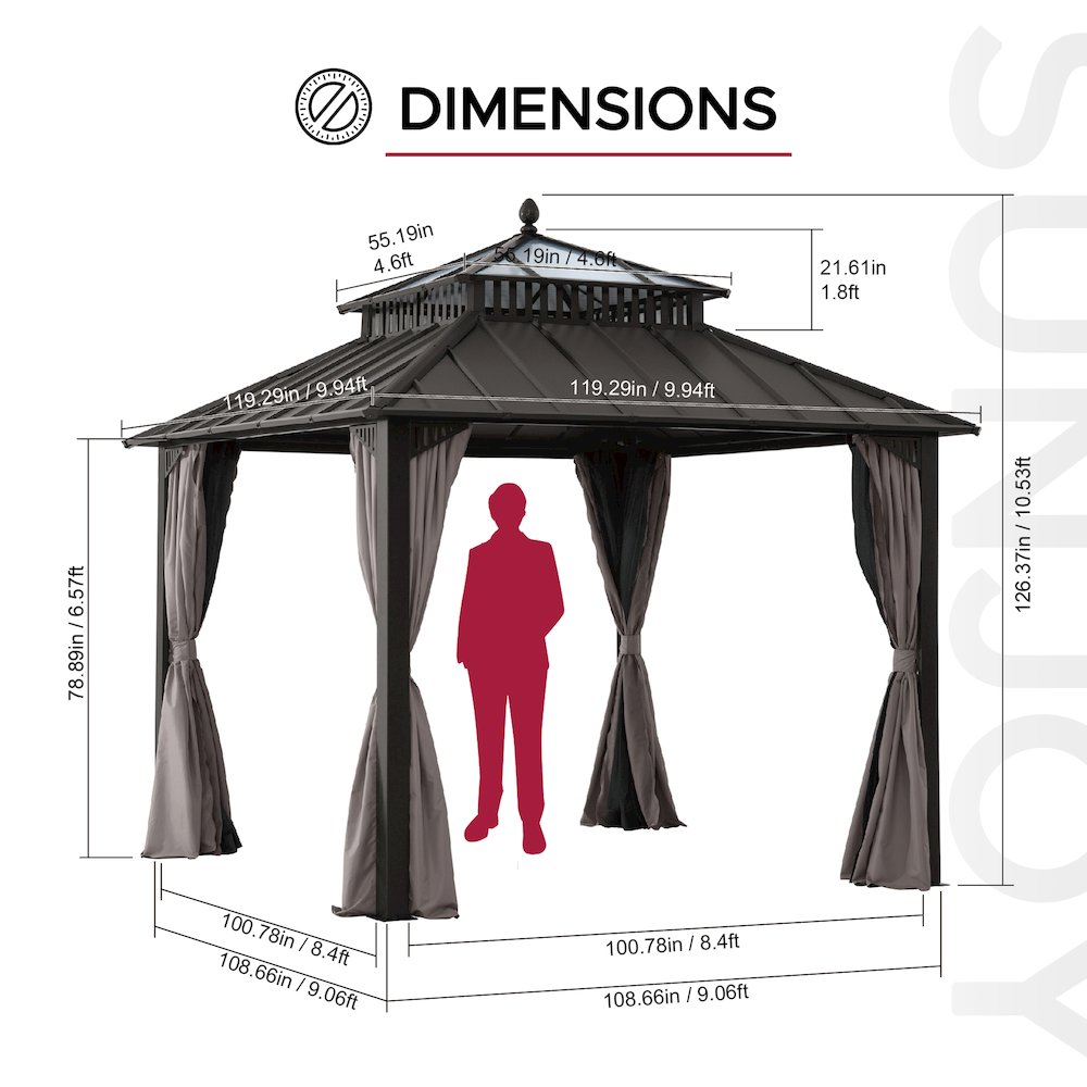 10 ft. x 10 ft. Kingston Extra-Tall, Wide Hardtop Gazebo. Picture 7