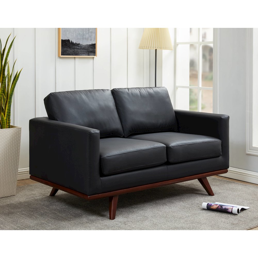 Chester Modern Leather Loveseat With Birch Wood Base. Picture 7