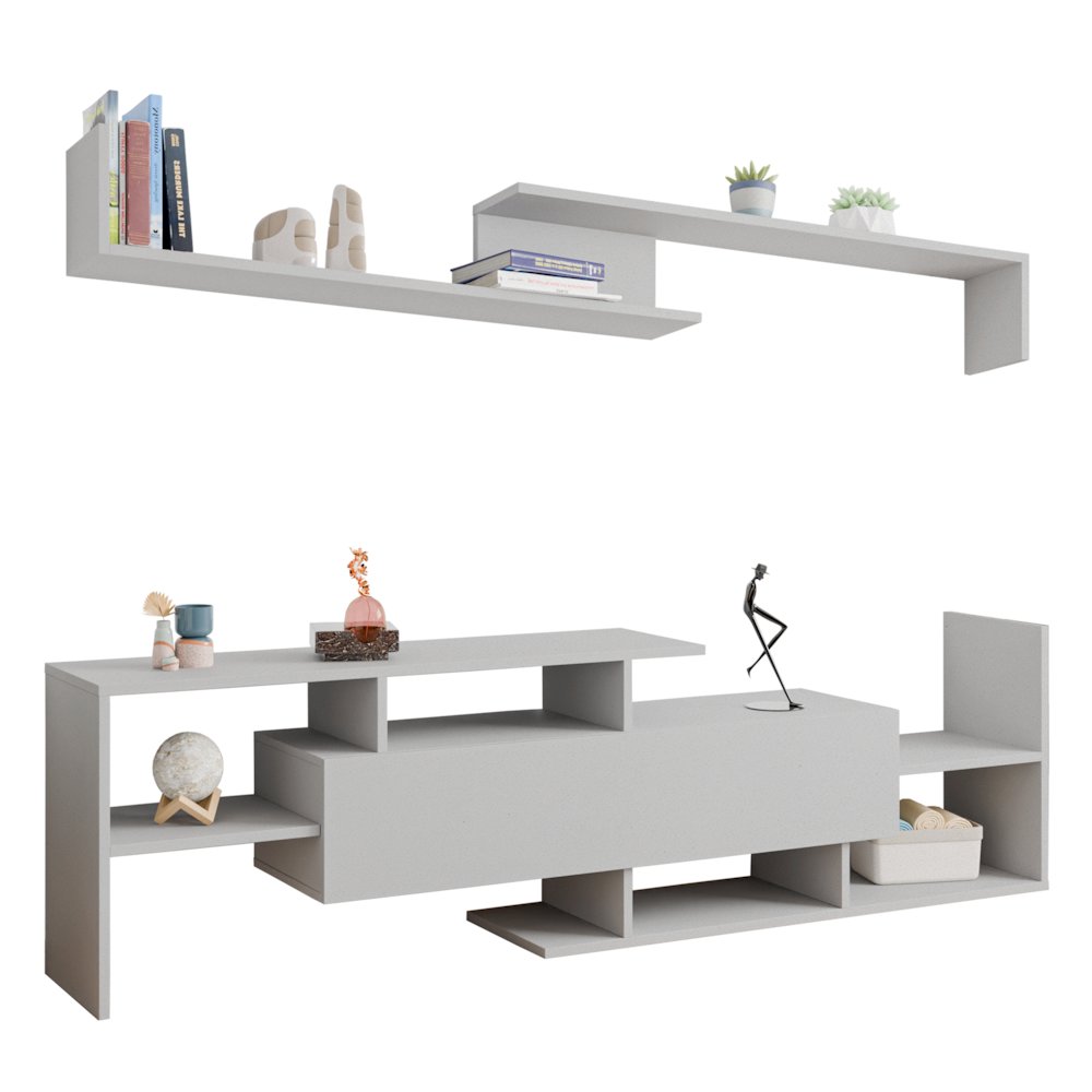 Surrey Modern TV Stand with MDF Shelves and Bookcase in White. Picture 19