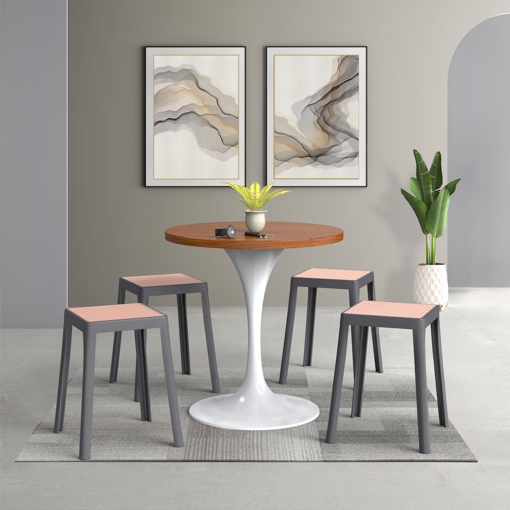 Tresse Series Stackable Poly Stool With Wicker Top 12 in Grey. Picture 6