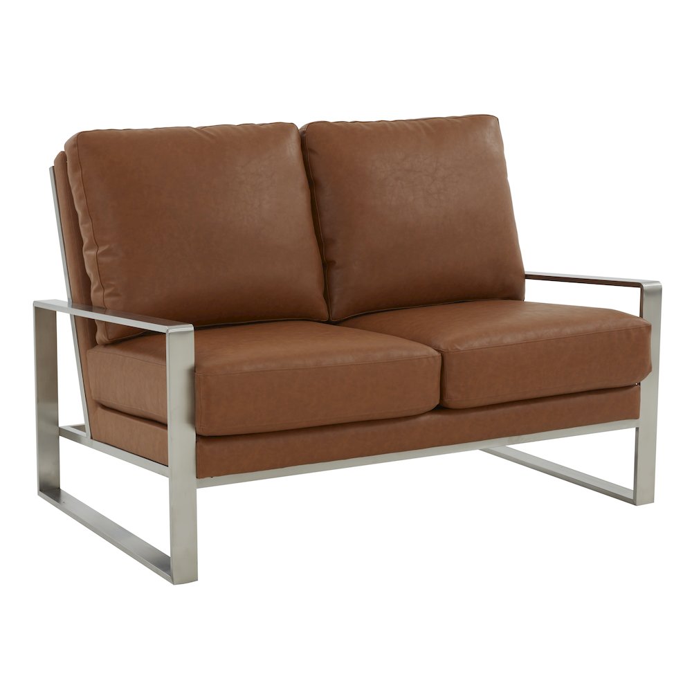 Jefferson Contemporary Modern Faux Leather Loveseat With Silver Frame. Picture 1