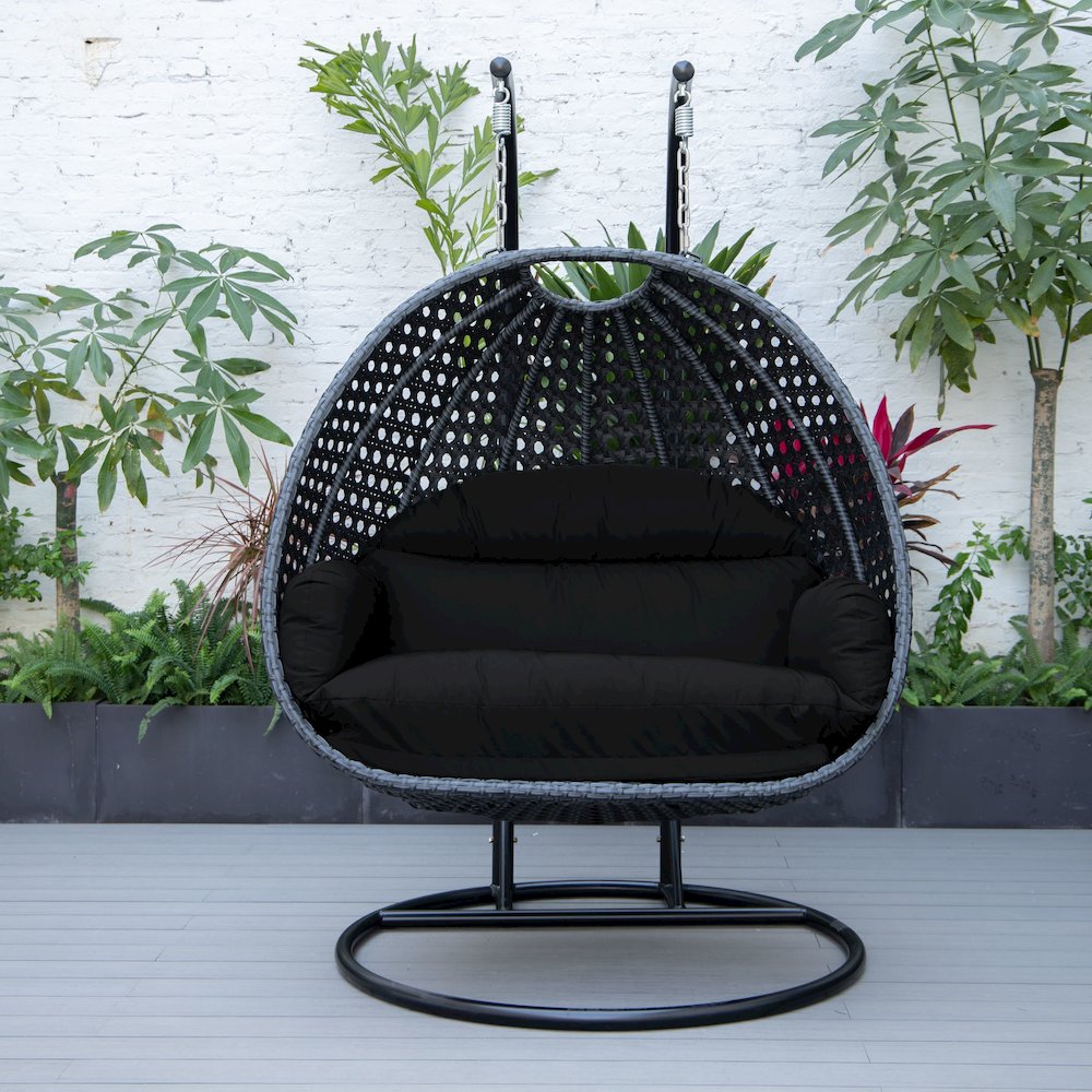 Mendoza Charcoal Wicker Hanging 2 person Egg Swing Chair. Picture 4