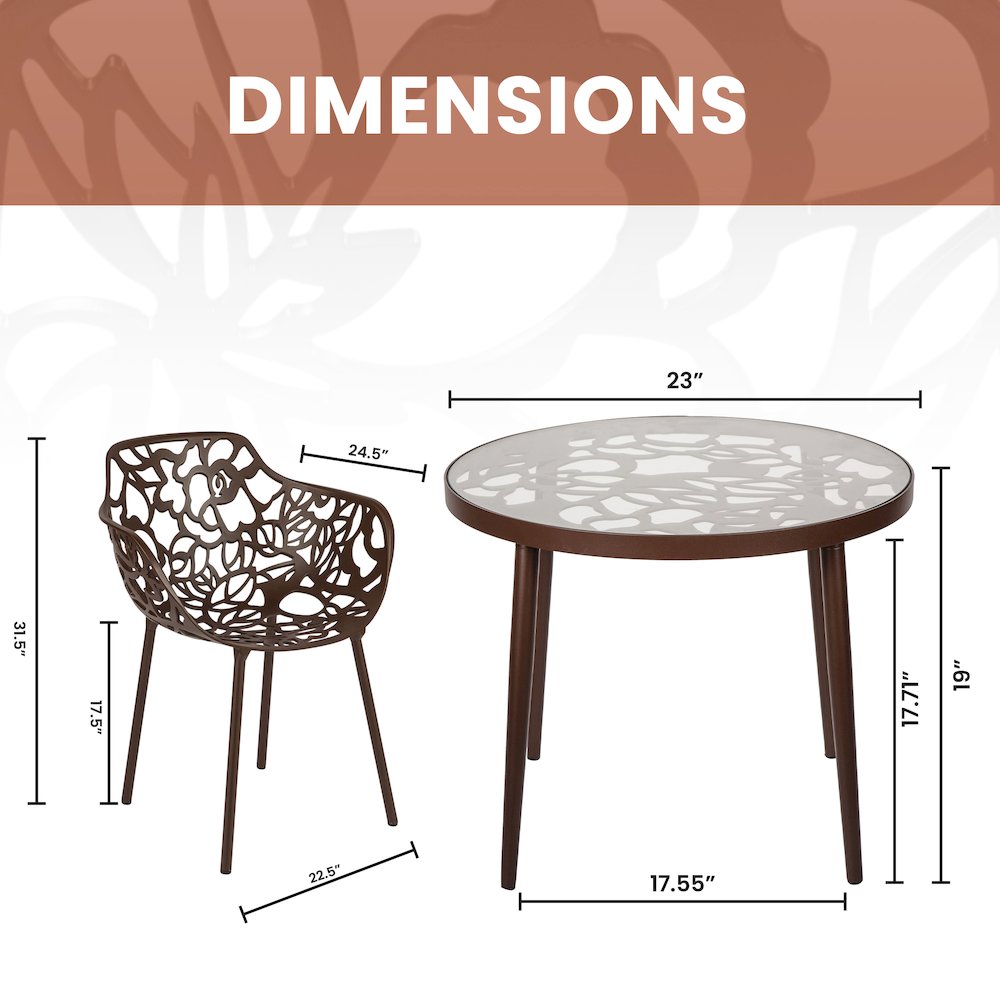 Devon Mid-Century Modern 3-Piece Aluminum Outdoor Patio Dining Set. Picture 7