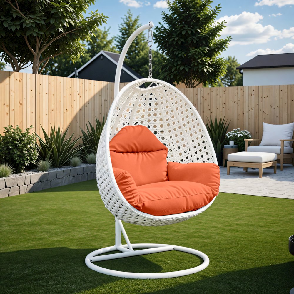 White Wicker Hanging Egg Swing Chair. Picture 11