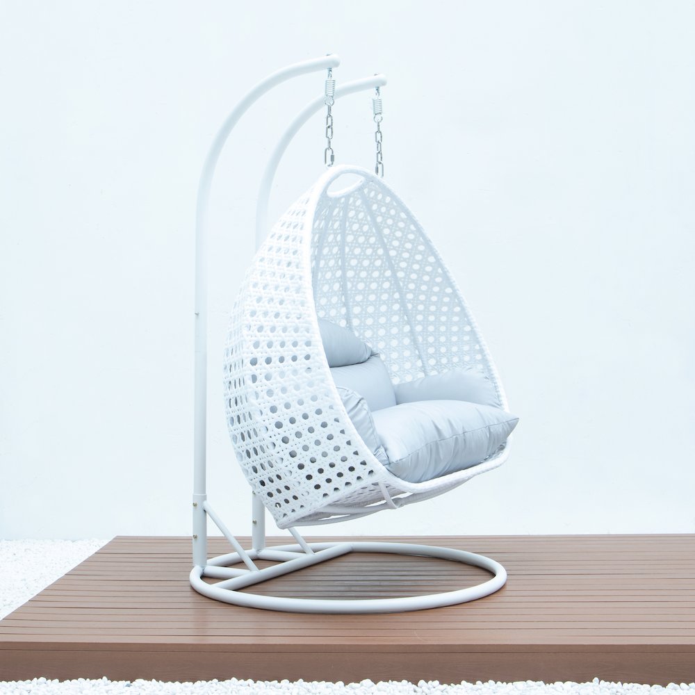 White Wicker Hanging 2 person Egg Swing Chair. Picture 6