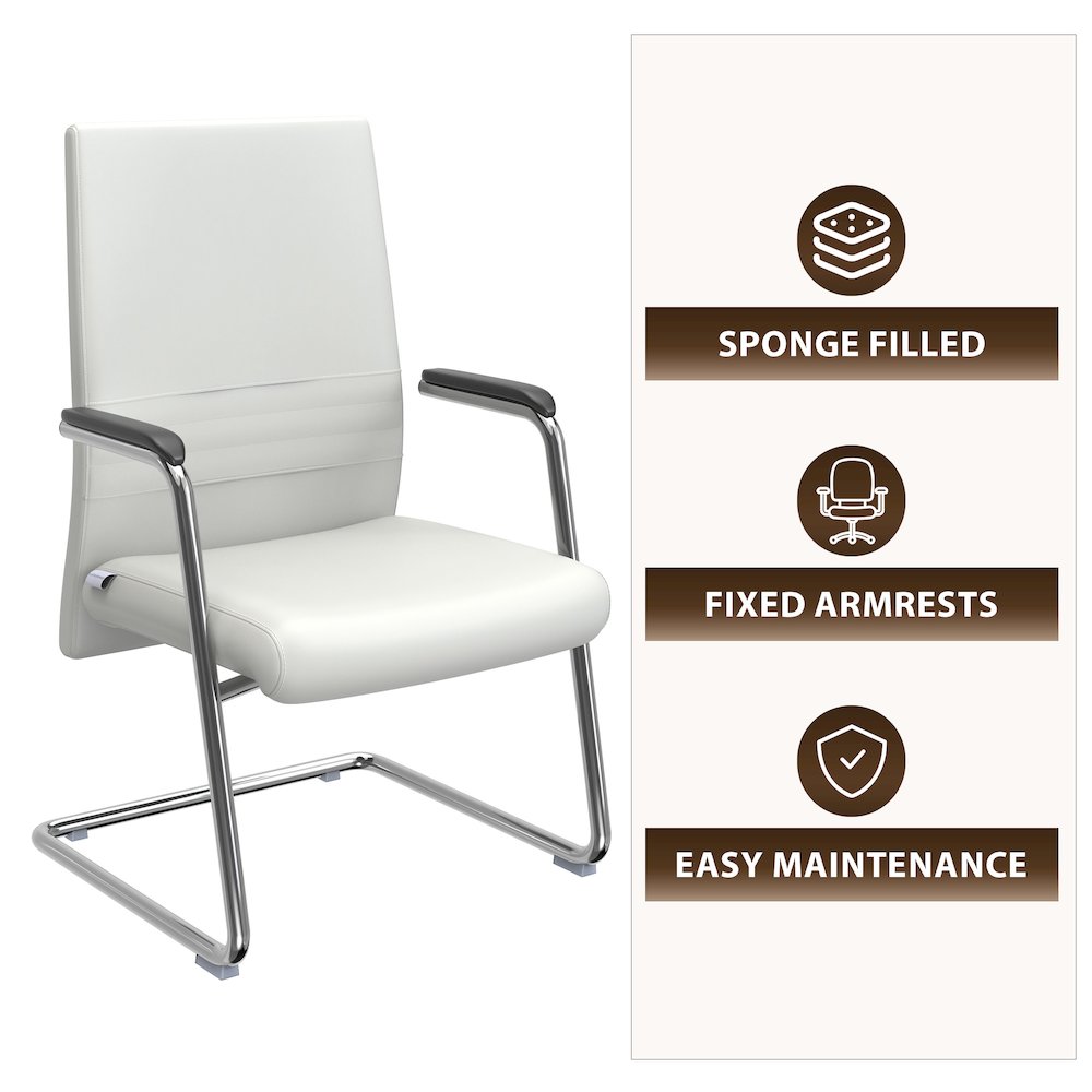 Aleen Series Guest Office Chair In White Leather. Picture 4