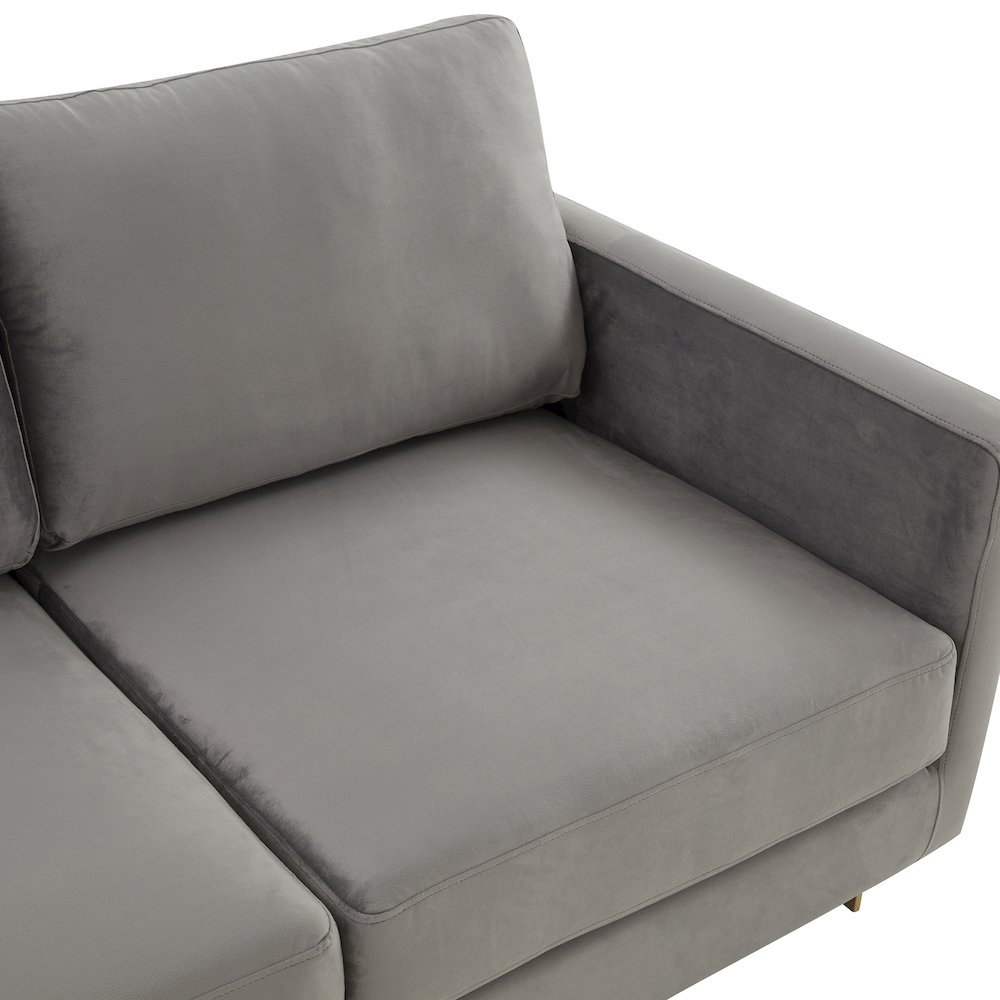 Lincoln Modern Mid-Century Upholstered Velvet Sofa with Gold Frame. Picture 6