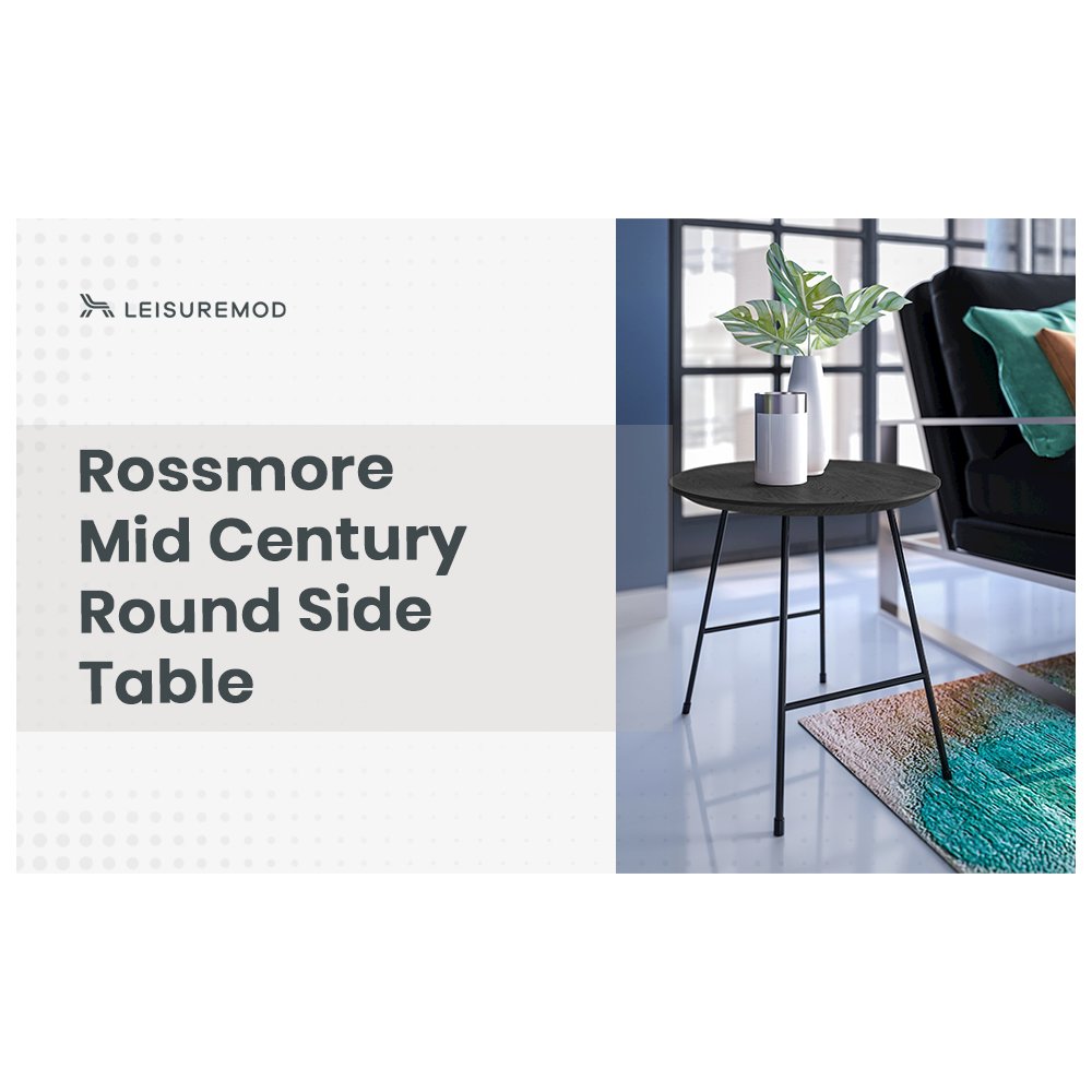 Rossmore Mid Century Modern Round Side Table With Black Steel Frame. Picture 5