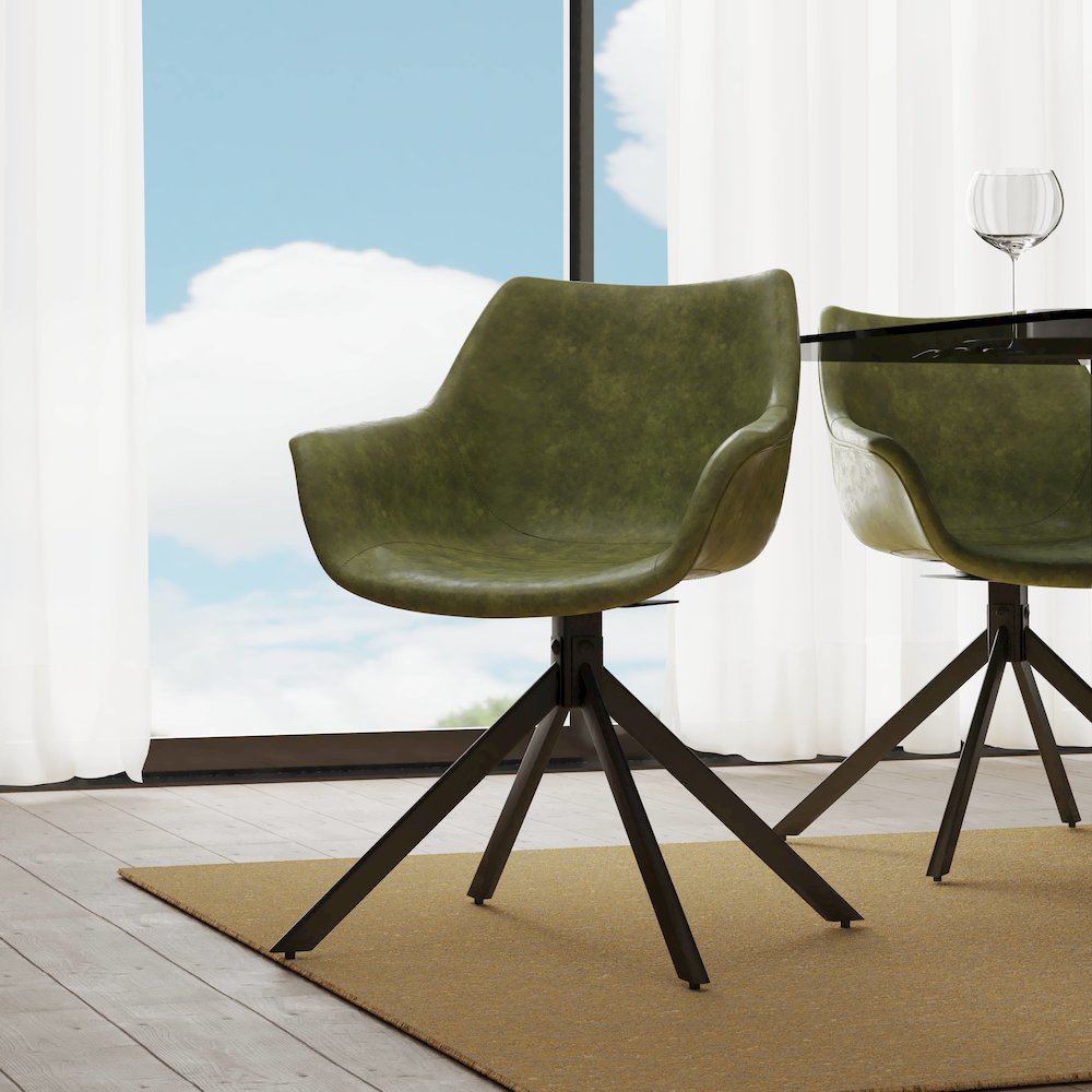 Markley Modern Leather Dining Swival Arm Chair in Green. Picture 3