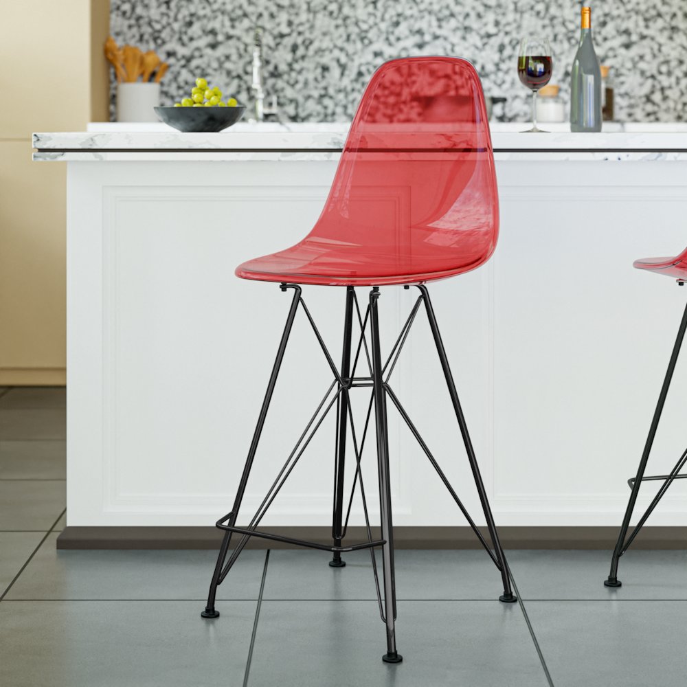 Modern Acrylic Bar stool Cresco Collection Black Base with Trans Red seat. Picture 15