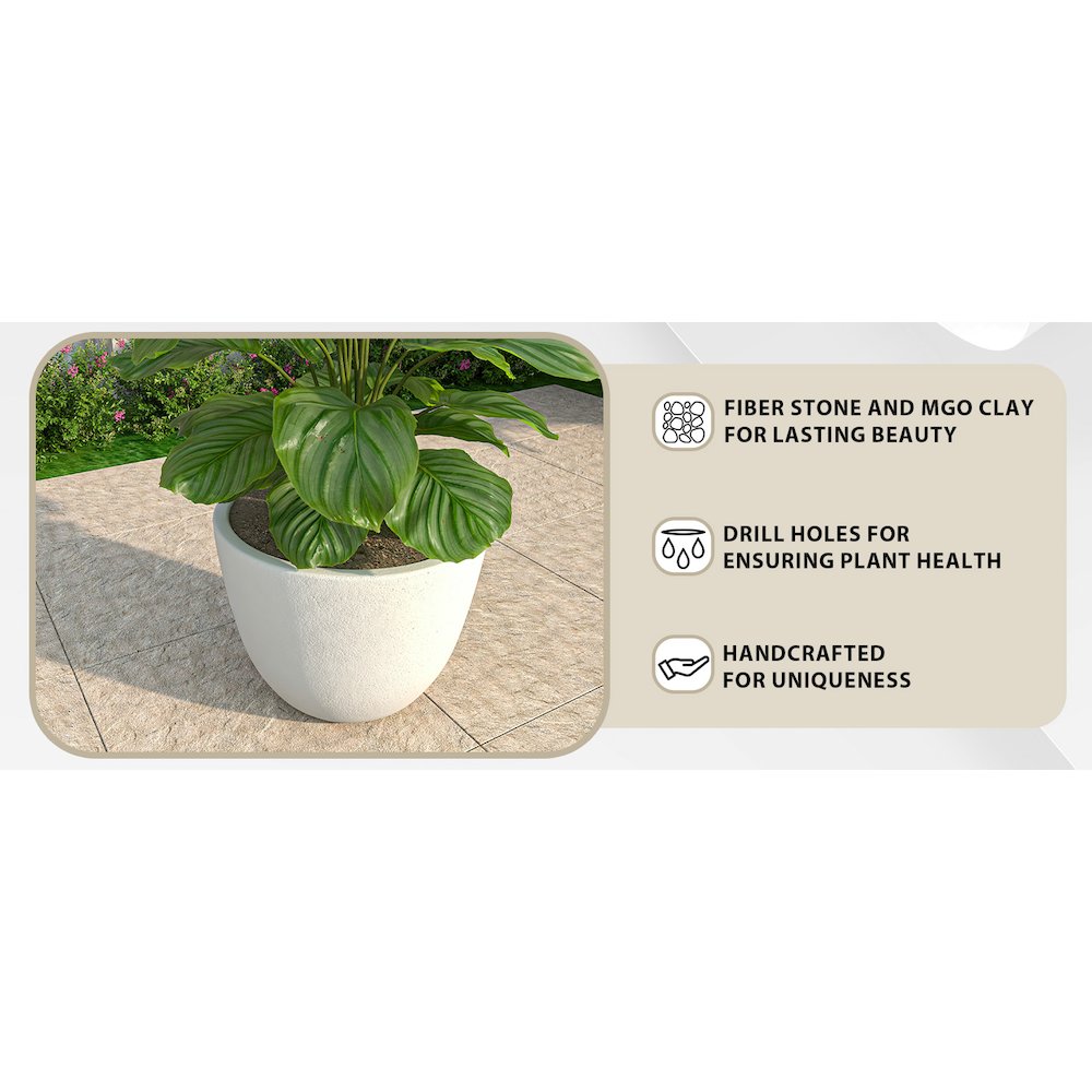 Dahlia Series Poly Stone Planter in White 17.5 Dia, 13.6 High. Picture 3