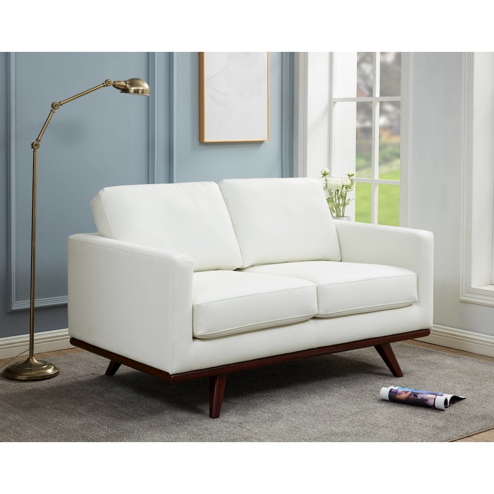 Chester Modern Leather Loveseat With Birch Wood Base. Picture 2