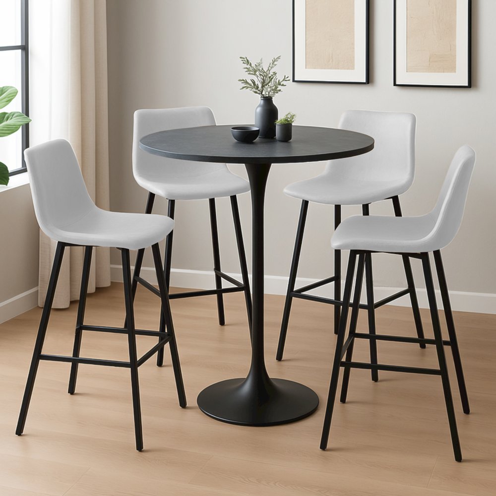 Elland Modern Upholstered Leather Bar Stool With Iron Legs & Footrest. Picture 14