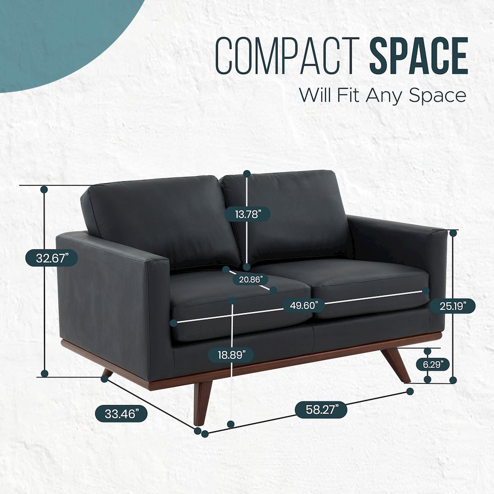 Chester Modern Leather Loveseat With Birch Wood Base. Picture 5