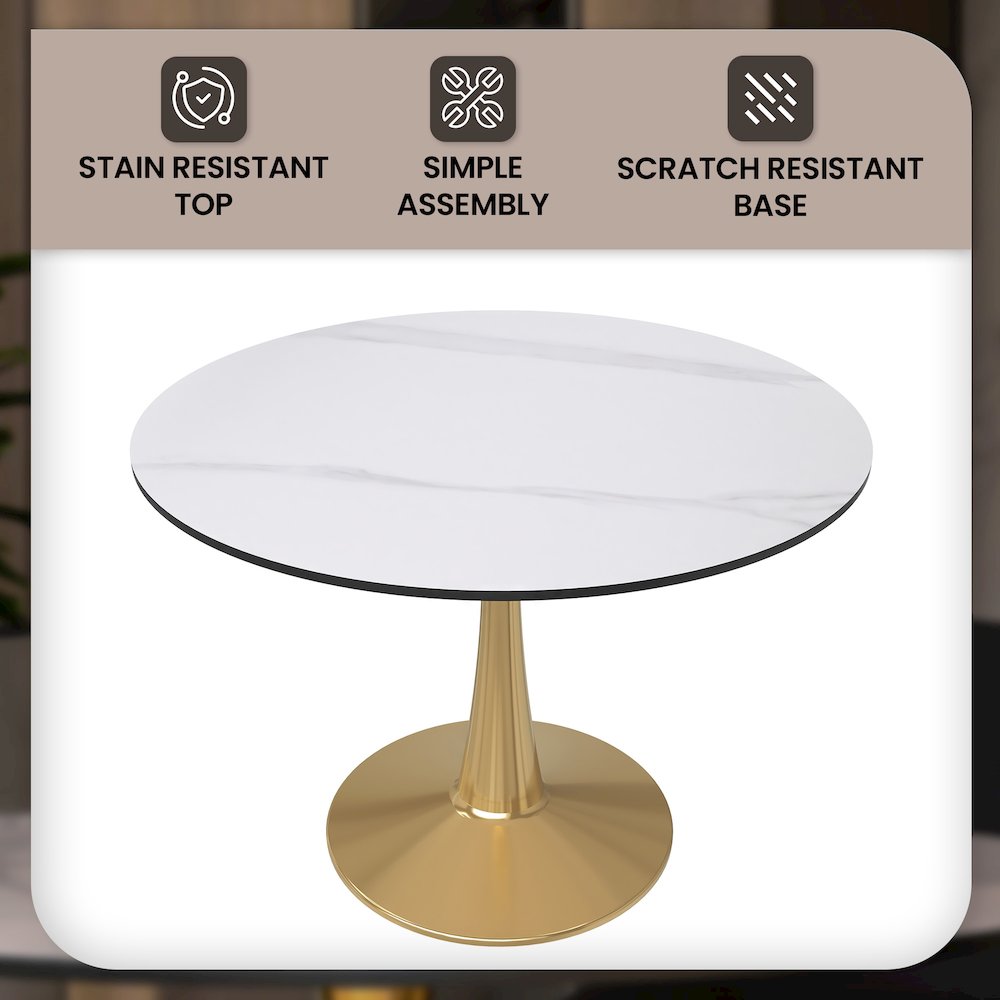 Bristol 40" round dining table Gold base with White Sintered stone Top. Picture 21