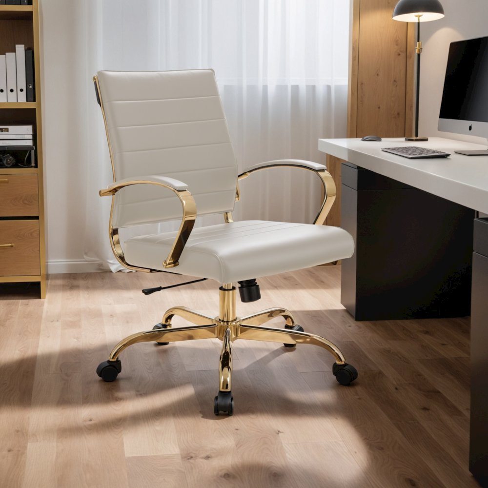 Benmar Home Leather Office Chair With Gold Frame. Picture 29