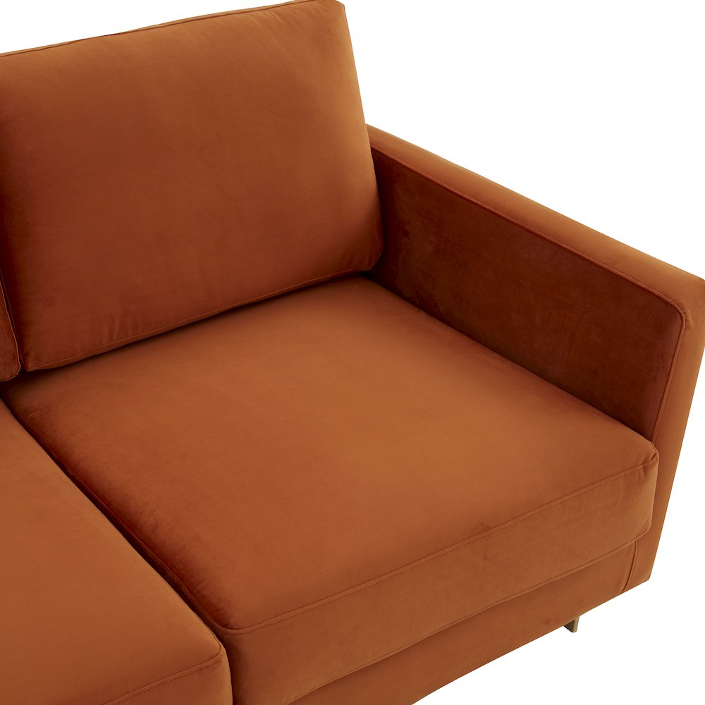 Lincoln Modern Mid-Century Upholstered Velvet Sofa with Gold Frame. Picture 6