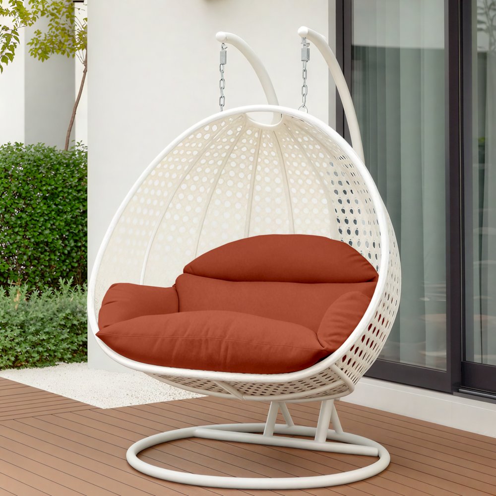 White Wicker Hanging 2 person Egg Swing Chair. Picture 11
