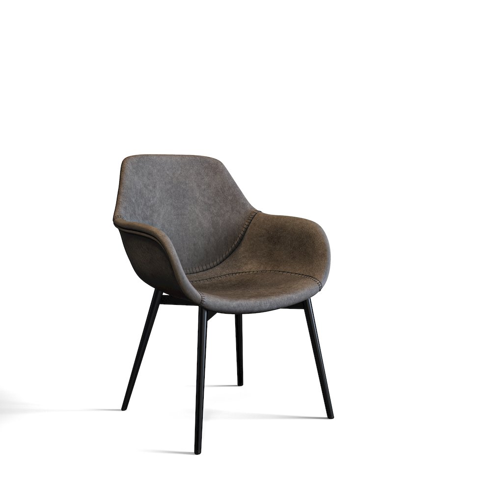 Markley Modern Leather Dining Arm Chair With Metal Legs. Picture 1