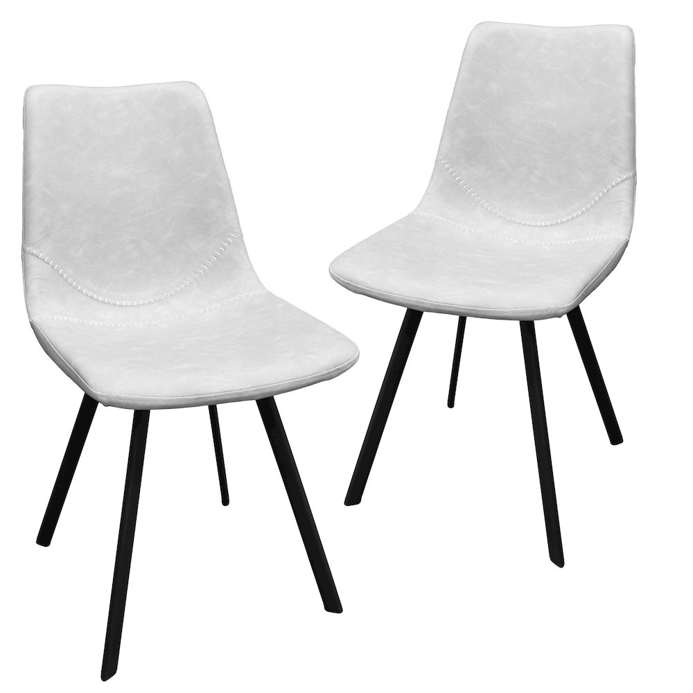 Markley Modern Leather Dining Chair With Metal Legs Set of 2, Light Grey. Picture 1