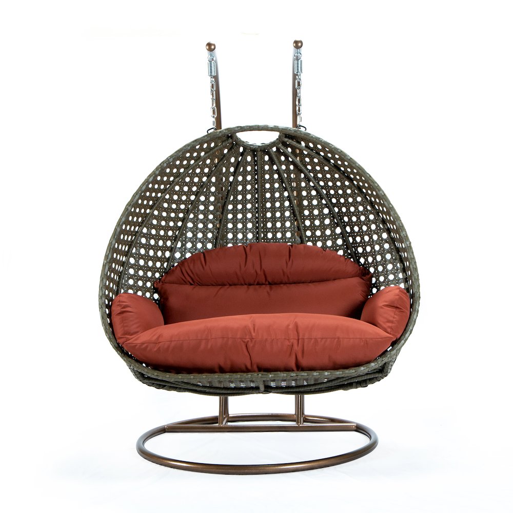 Beige Wicker Hanging 2 person Egg Swing Chair. Picture 3
