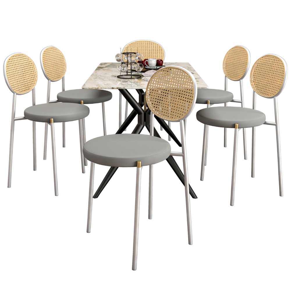 7-Piece Dining Set Rectangular Sintered Stone Dining Table. Picture 1