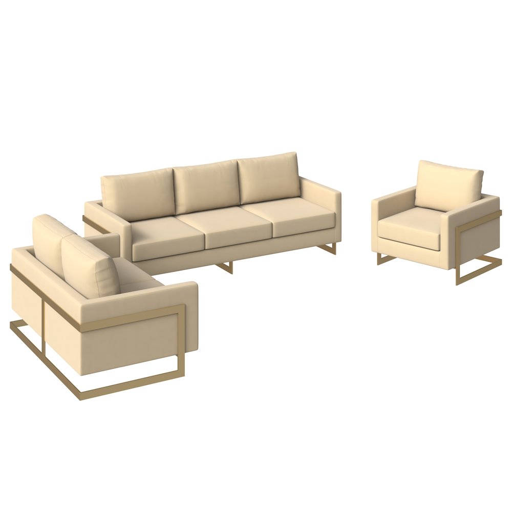 Lincoln 3-Piece Velvet Living Room Sofa Set With Gold Frame. Picture 9