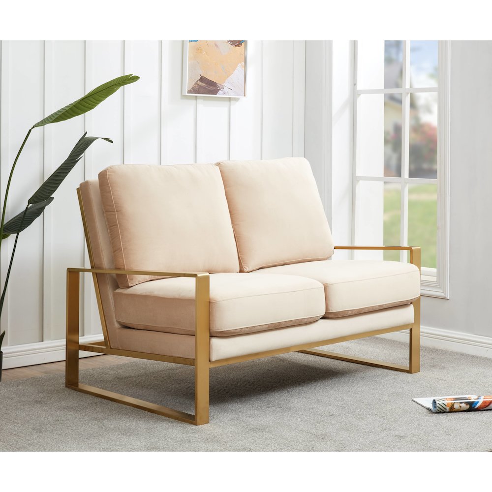 Jefferson Contemporary Modern Velvet Loveseat With Gold Frame. Picture 2
