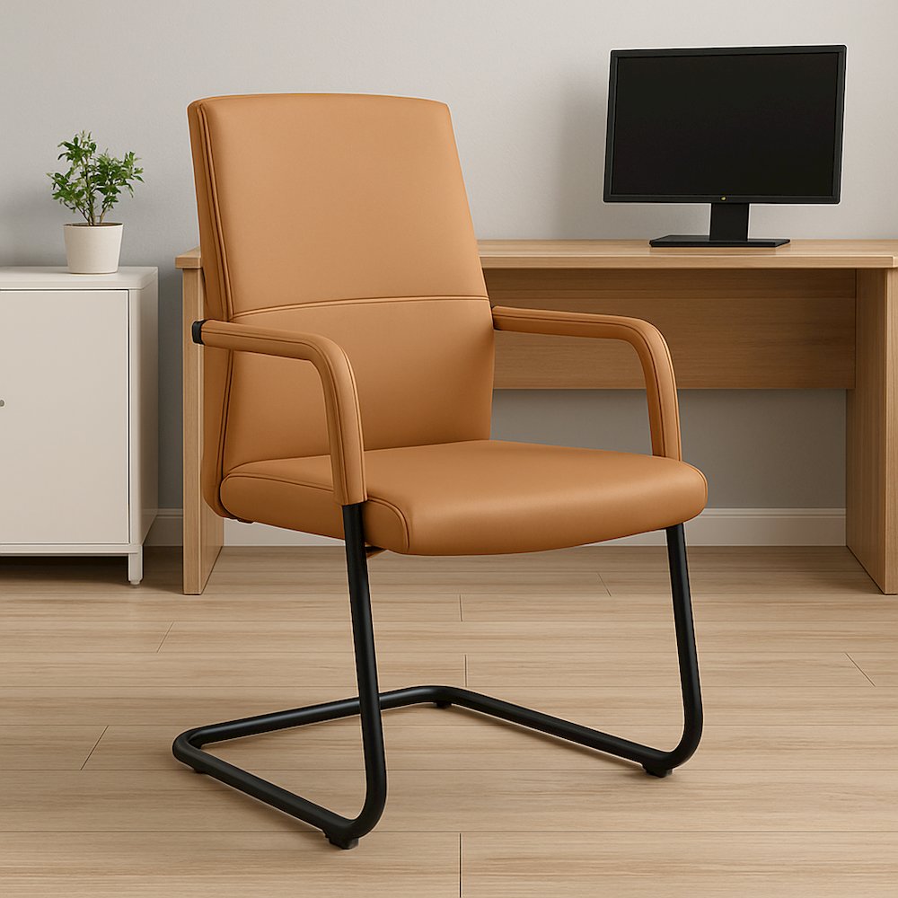 Evander Office Guest Chair in Acorn Brown Leather. Picture 14