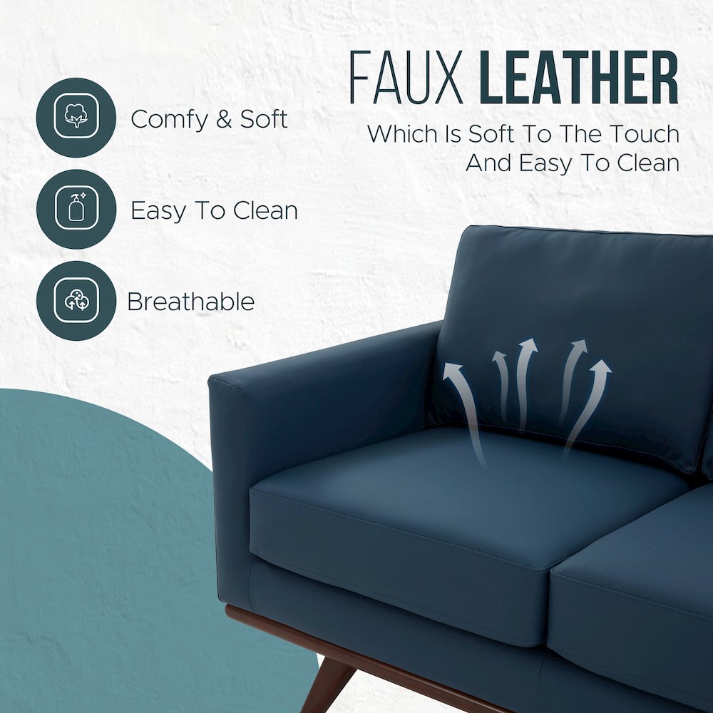 Chester Modern Leather Loveseat With Birch Wood Base. Picture 3