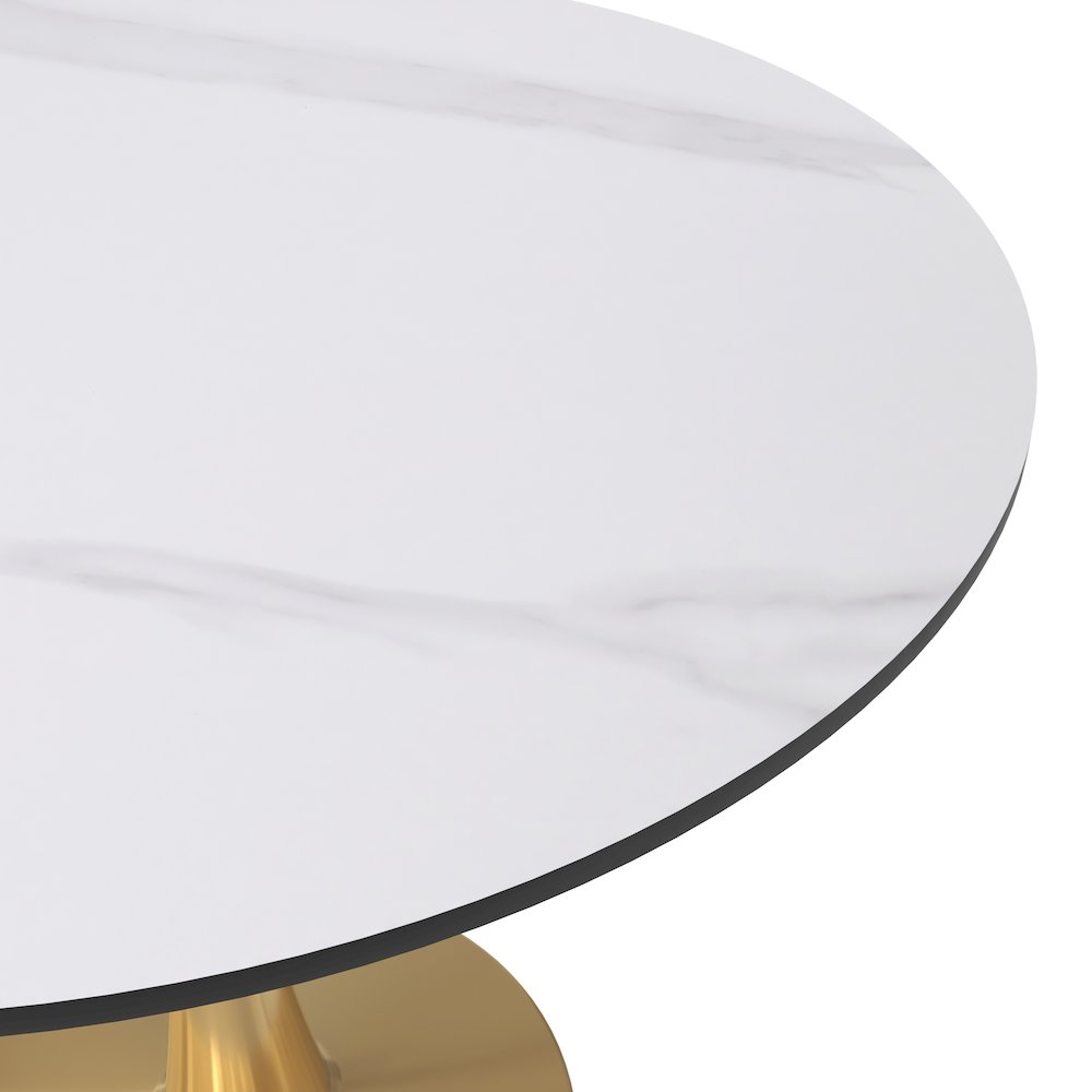 Bristol 31" round dining table Gold base with White Sintered stone Top. Picture 31