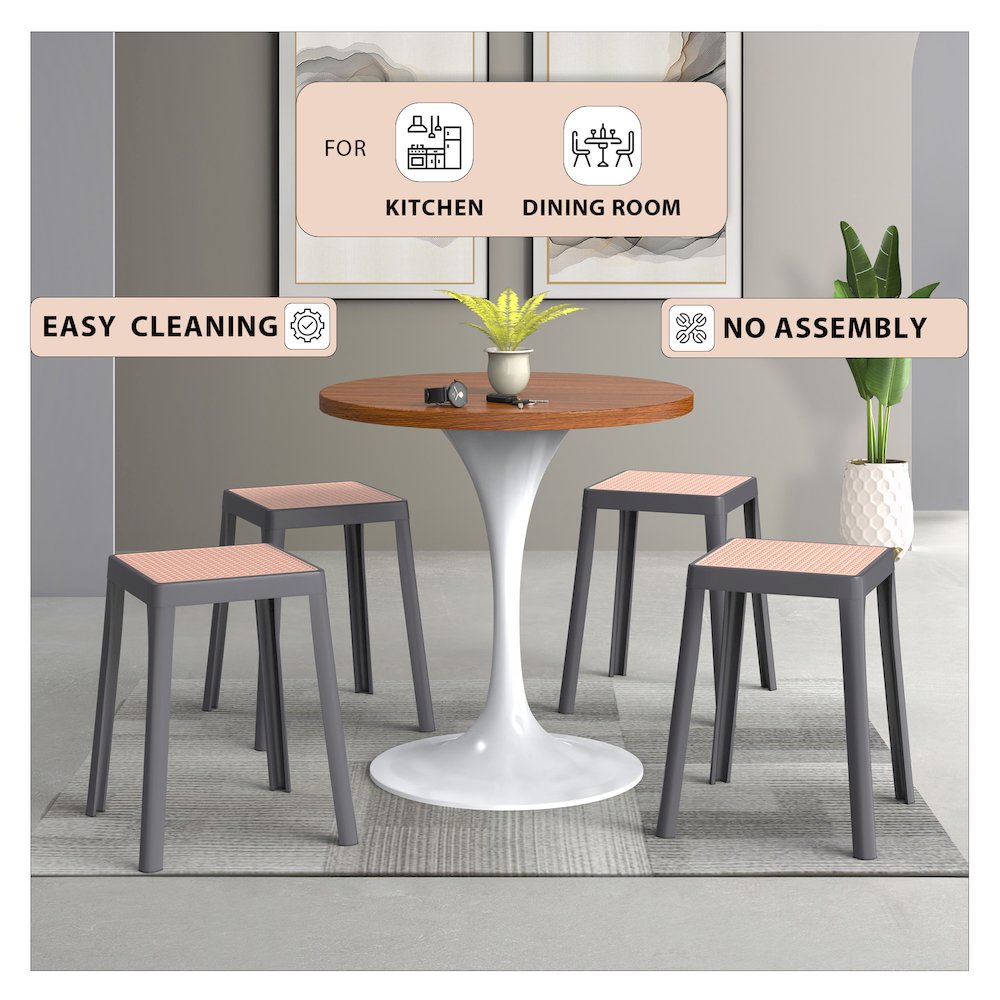Tresse Series Stackable Poly Stool With Wicker Top 12 in Grey. Picture 10