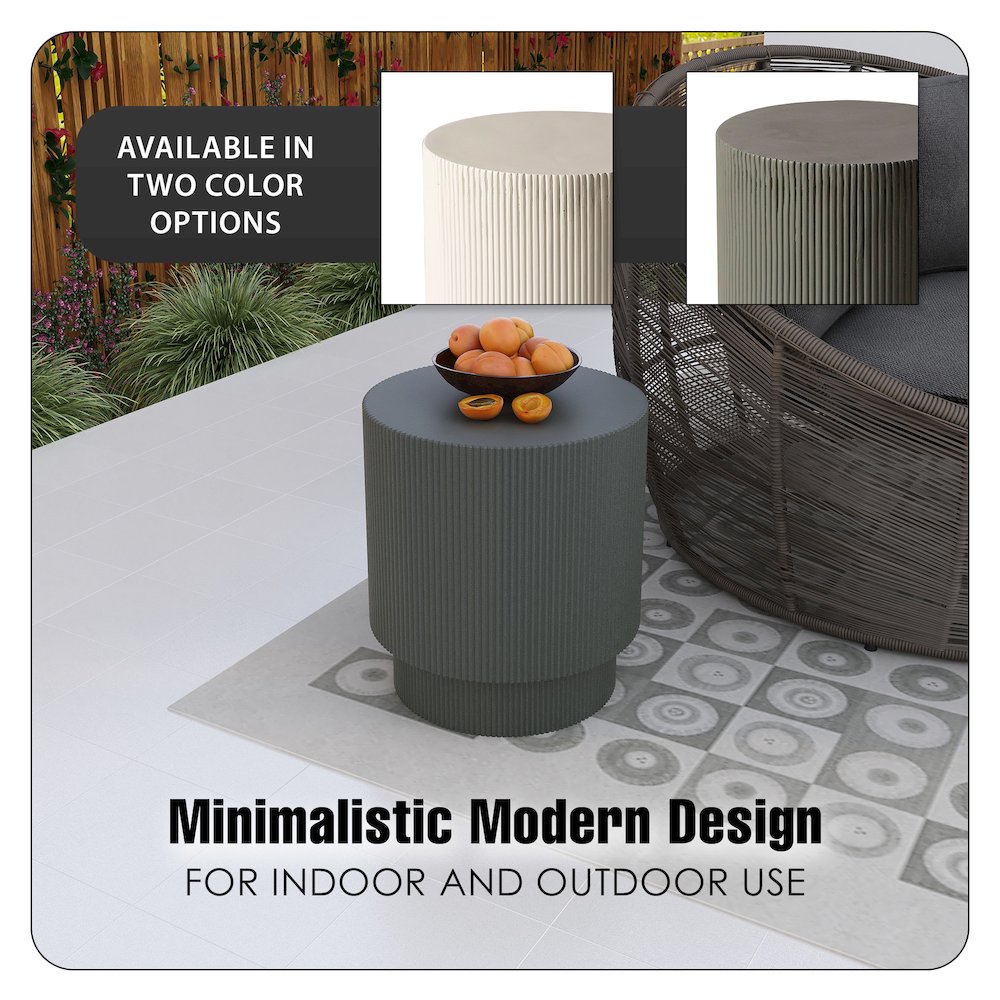 Eden Collection Fiberglass Outdoor Side Table in Grey. Picture 15