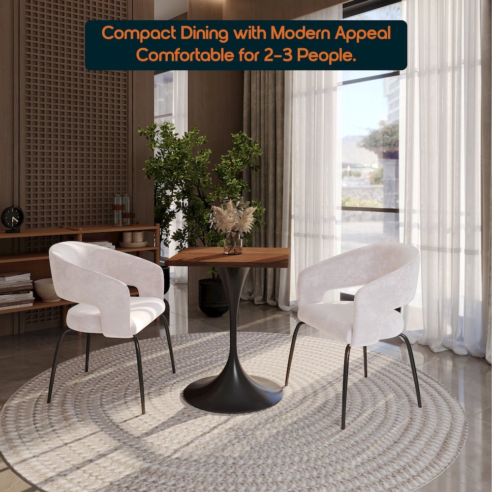 Verve Collection 24 Square Dining Table, Black Base with Cognac Brown MDF Top. Picture 4