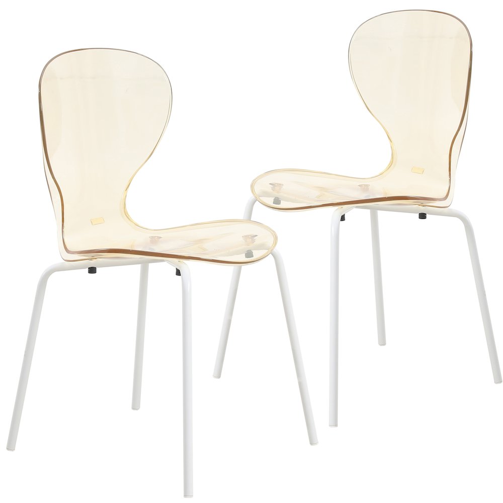 Modern Oyster Transparent Side Chair in White Base Set of 2. Picture 2