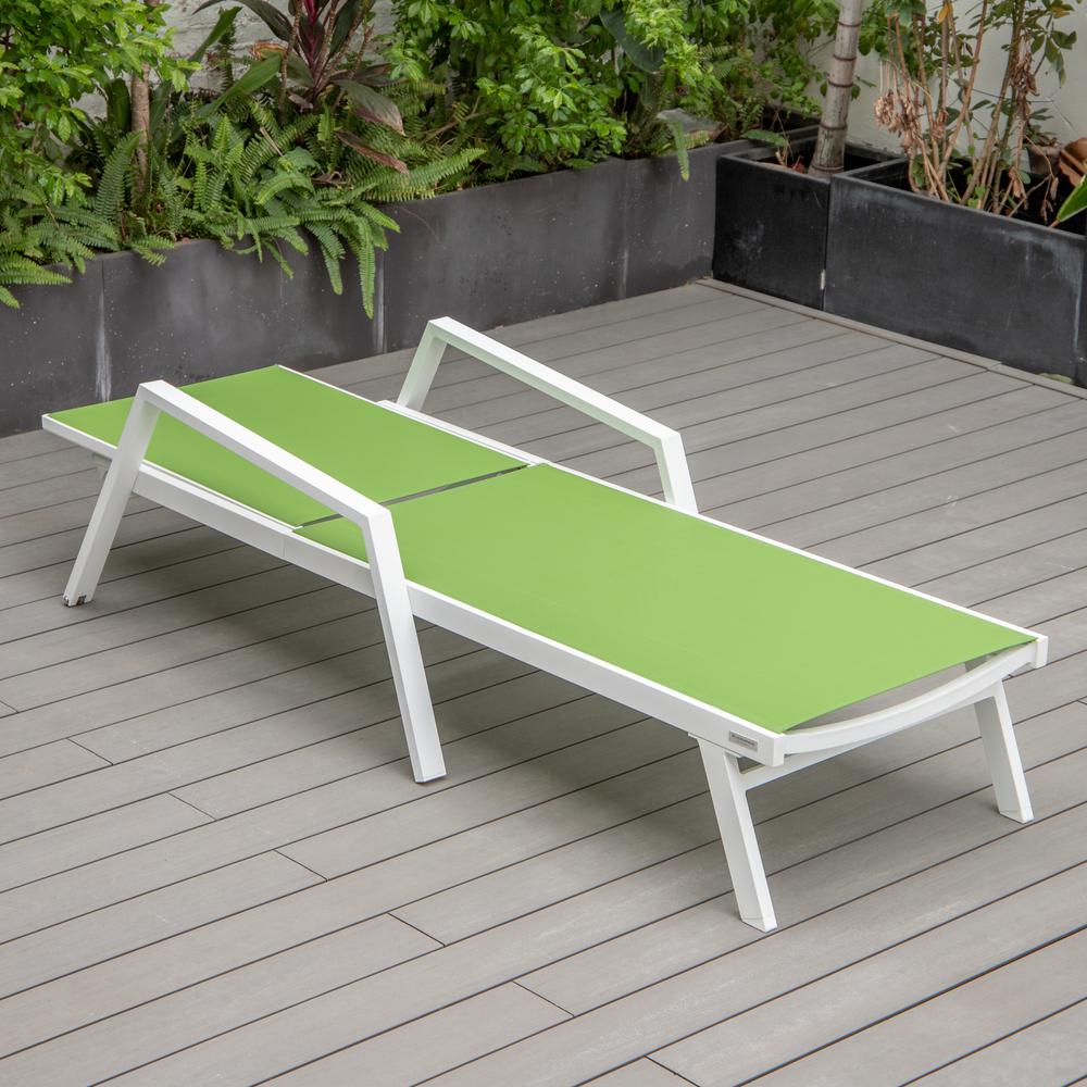 Marlin Patio Chaise Lounge Chair With Armrests in White Aluminum Frame. Picture 5
