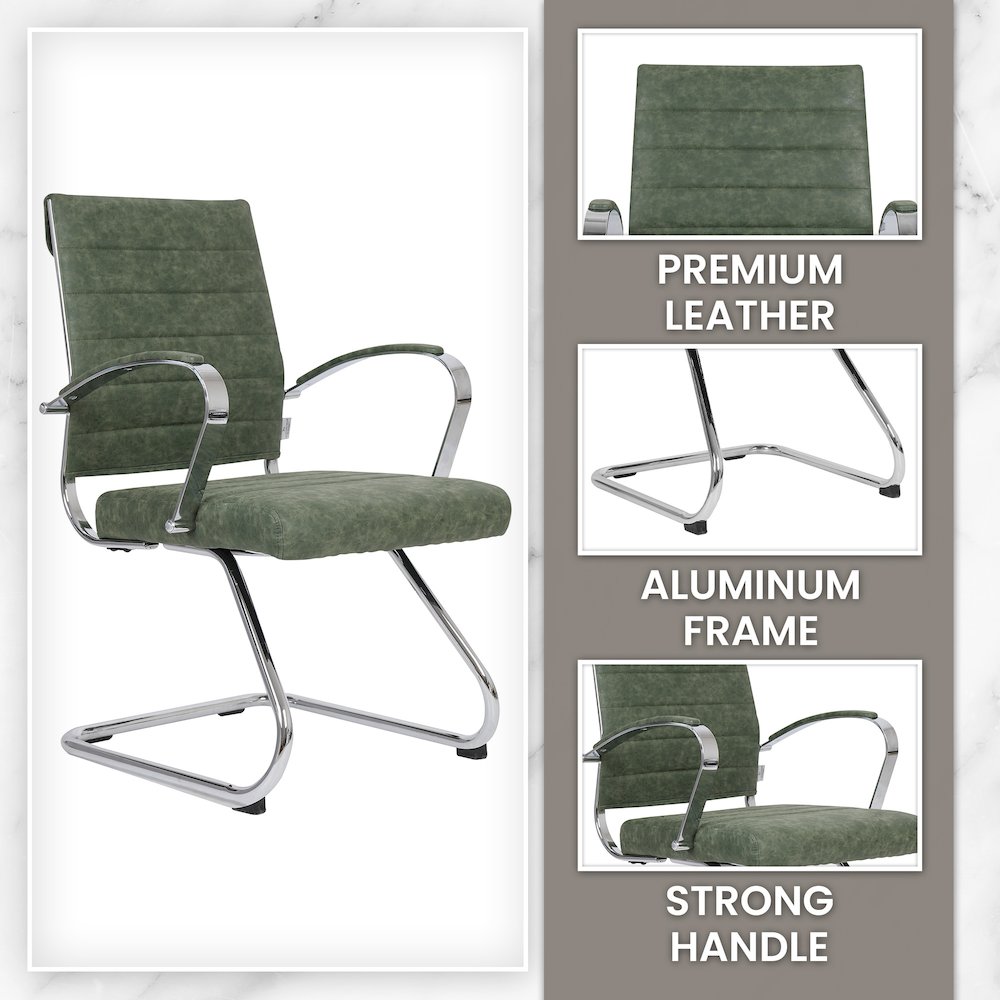 Benmar Home Leather Guest Office Chair in Green. Picture 7