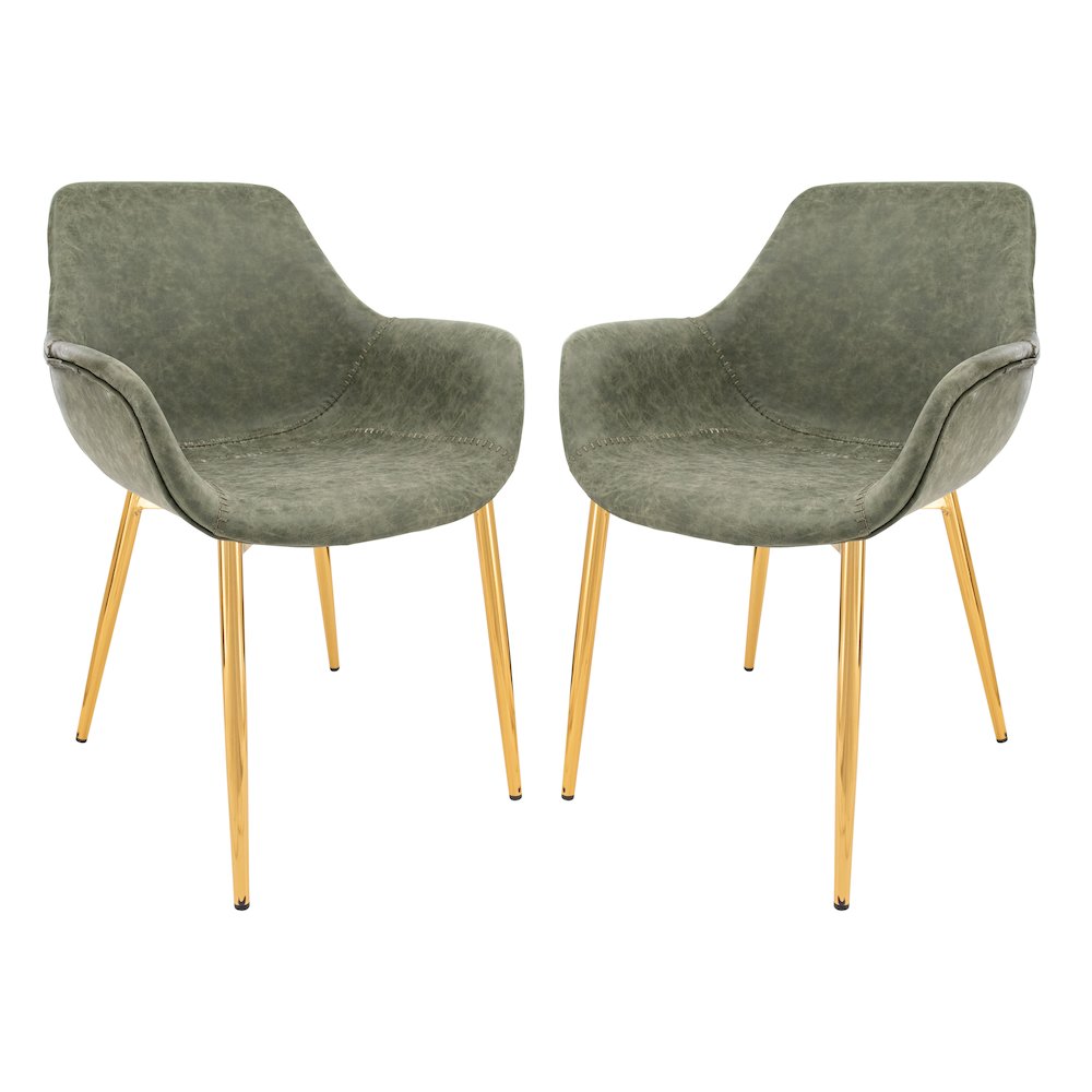 Markley Modern Leather Dining Arm Chair With Gold Metal Legs Set of 2. Picture 1
